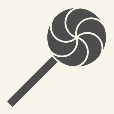 Yuvarlak Şeker katı bir ikon. Beyaz arka planda gökkuşağı kıvrımlı lolipop kabartma şekli. Mobil konsept ve web tasarımı için yeni yıl ve Noel süslemesi. Vektör grafikleri.