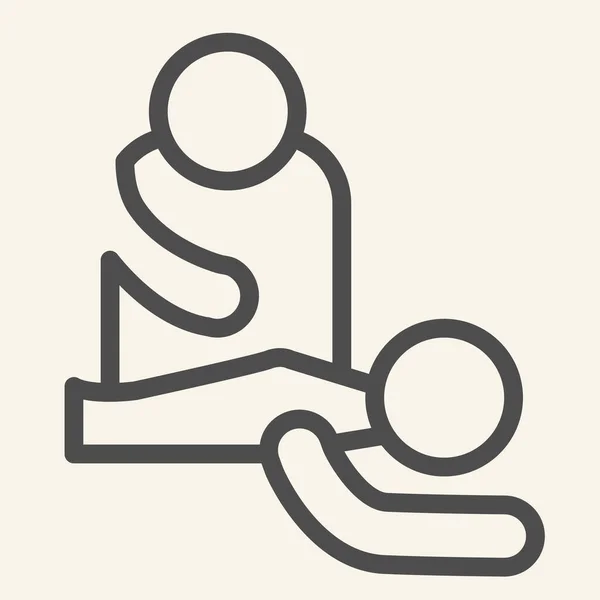 Ikona linii masażu. Profesjonalny masażysta i pacjent zarys stylu piktogram na białym tle. Spa masaż i relaks dla mobilnej koncepcji i projektowania stron internetowych. Grafika wektorowa. — Wektor stockowy