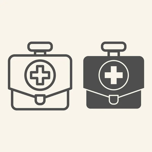 First aid kit line and solid icon. Doctor medical bag box outline style pictogram on white background. Medicine chest for mobile concept and web design. Vector graphics. — Stock Vector