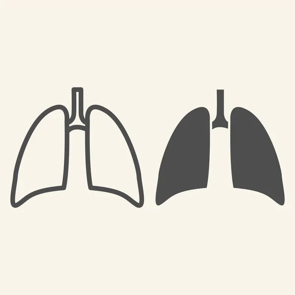 Línea de pulmones e icono sólido. El pictograma de estilo de contorno de órganos internos humanos sobre fondo blanco. Salud pulmonar respiratoria para concepto móvil y diseño web. Gráficos vectoriales . — Archivo Imágenes Vectoriales