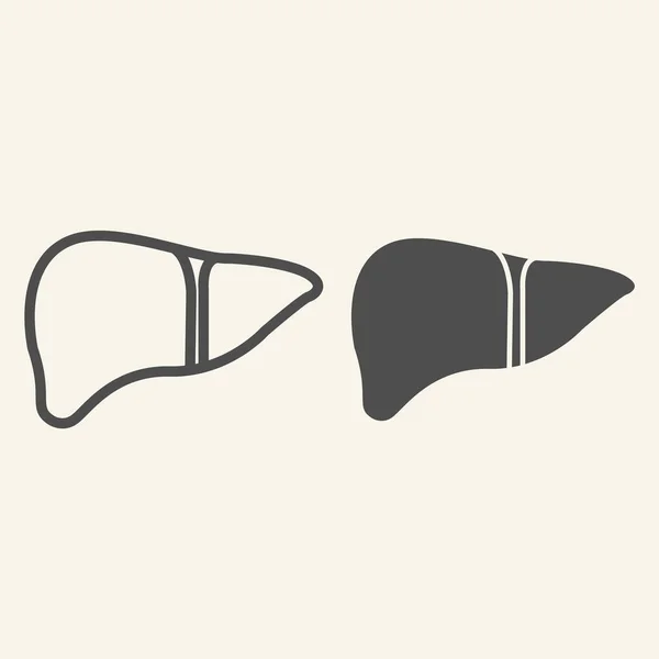 肝臓の臓器の線と固体のアイコン。白い背景に人間の肝臓アウトラインスタイルのピクトグラム。モバイルコンセプトとウェブデザインのための医療保健標識。ベクトルグラフィックス. — ストックベクタ