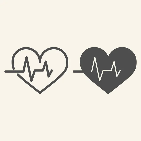 Heart beat line and solid icon. Cardiogram life line outline style pictogram on white background. Heart pulse for mobile concept and web design. Vector graphics. — Stock Vector