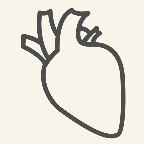 Icono de línea de órgano cardíaco. Corazón humano con aorta y arterias delinean pictograma estilo sobre fondo blanco. Señales médicas de salud para el concepto móvil y el diseño web. Gráficos vectoriales . — Archivo Imágenes Vectoriales