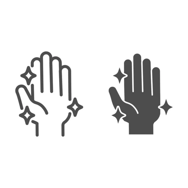 Käsi pesun jälkeen vapaa bakteerien tai virusten linja ja kiinteä kuvake. Puhdas kiiltävä kädet symboli, ääriviivat tyyli kuvamerkki valkoisella taustalla. Coronavirus ehkäisy merkki web design. Vektorigrafiikka . — vektorikuva