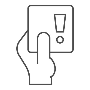 Penaltı geçirmez çizgi simgesi. Futbol ya da futbol hakemlerinin elinde faul kart sembolü, beyaz arka planda resim çizimi var. Mobil konsept ve web tasarımı için spor tabelası. Vektör grafikleri.