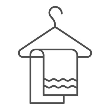 Banyo çizgisi ikonu için havlu. Askı sembolü dalgalı el havlusu, beyaz arkaplanda ana hatlı resim. Mobil konsept ve web tasarımı için otel ya da ev tabelası. Vektör grafikleri.