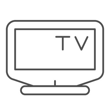 Plazma TV monitörü ince çizgi simgesi. Televizyon elektronik cihaz sembolü, beyaz arka planda ana hatlı resim. Mobil konsept ve web tasarımı için ev aletleri imzası. Vektör grafikleri.