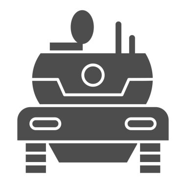 Modern tank katı ikonu. Savaşan ve saldıran savaş aracı sembolü, beyaz arka planda kabartma şekilli resim. Mobil konsept ya da web tasarımı için askeri ya da savaş işareti. Vektör grafikleri.