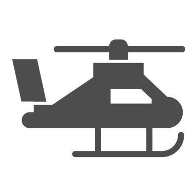 Helikopter katı simgesi. Ordu helikopteri ya da hava taşıma aracı sembolü, beyaz arka planda glyph tarzı resim. Mobil konsept ve web tasarımı için askeri işaret. Vektör grafikleri.
