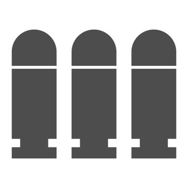 Üç kurşun katı bir ikon. Askeri kartuşlar, kurşun silah mühimmatı sembolü, beyaz arka planda kabartma şekilli resim. Mobil konsept ve web tasarımı için savaş işareti. Vektör grafikleri.