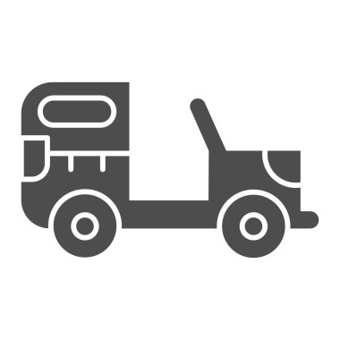 Askeri araç sağlam bir ikon. Off road Jeep Rover, askeri araba sembolü, beyaz arka planda glyph tarzı resim. Mobil konsept ve web tasarımı için savaş işareti. Vektör grafikleri.