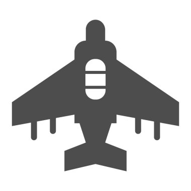 Savaş uçağı simgesi. Askeri uçak, keşif aracı sembolü, beyaz arka planda kabartma şekilli resim. Mobil konsept ve web tasarımı için savaş işareti. Vektör grafikleri.