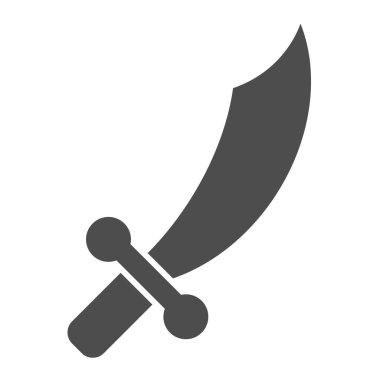 Kılıç sert ikon. Hançer, bıçak ya da samuray kılıcı sembolü, beyaz arkaplanda kabartma şekli. Mobil konsept ve web tasarımı için savaş ya da askeri işaret. Vektör grafikleri.