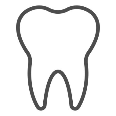 Kök çizgisi simgesi olan temiz tek diş. Diş bakım sembolü, beyaz arka planda ana hatlı resim. Mobil konsept ve web tasarımı için dişçilik imzası. Vektör grafikleri.