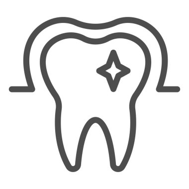 Sağlıklı emaye çizgisi simgesi. Genç dişler, diş güvenliği sembolü, beyaz arka planda ana hatlı resim. Mobil konsept ve web tasarımı için dişçilik imzası. Vektör grafikleri.