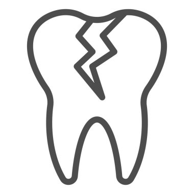 Kırık diş çizgisi ikonu. Enfeksiyonu etkiler, diş problemi sembolü, beyaz arka planda ana hatlı resim. Mobil konsept ya da web tasarımı için dişçilik imzası. Vektör grafikleri.
