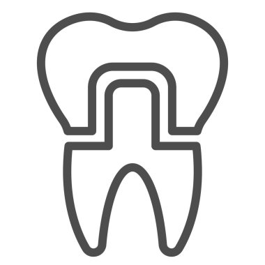 Diş Taç Çizgisi simgesi. Protez ya da implant diş tedavisi sembolü, beyaz arka planda ana hatlı resim. Mobil konsept ve web tasarımı için dişçilik imzası. Vektör grafikleri.