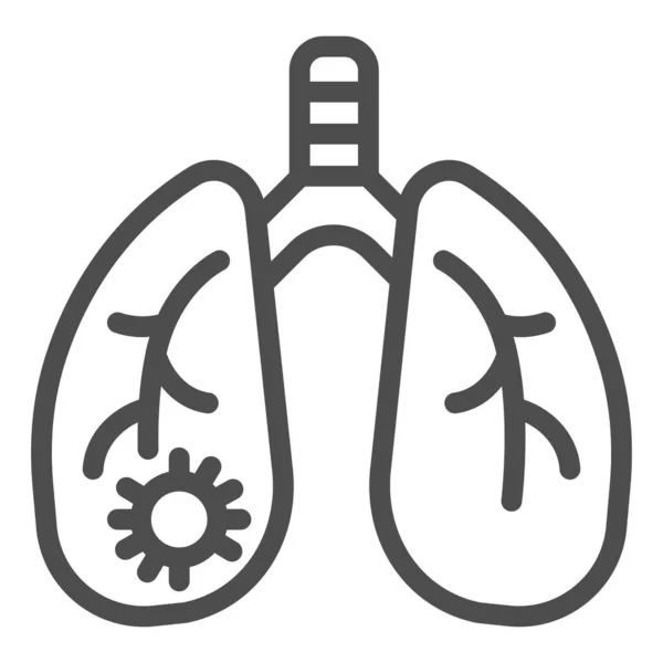 Infección por Coronavirus en el icono de la línea pulmonar. Las bacterias de órganos y virus humanos describen el pictograma de estilo sobre fondo blanco. Pulmones humanos infectados para concepto móvil y diseño web. Gráficos vectoriales . — Vector de stock