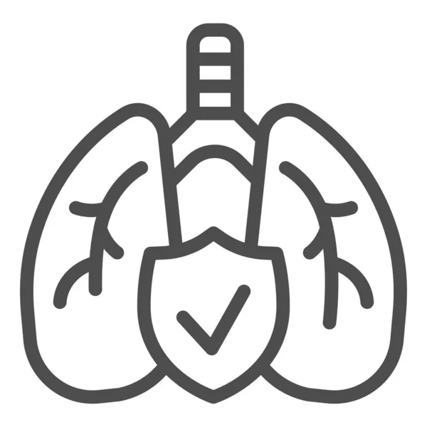 Icono de línea de pulmones sanos humanos. Salud respiratoria aprobada con pictograma de estilo de contorno de escudo sobre fondo blanco. Signo de neumonía por Coronavirus para concepto móvil y diseño web. Gráficos vectoriales . — Archivo Imágenes Vectoriales