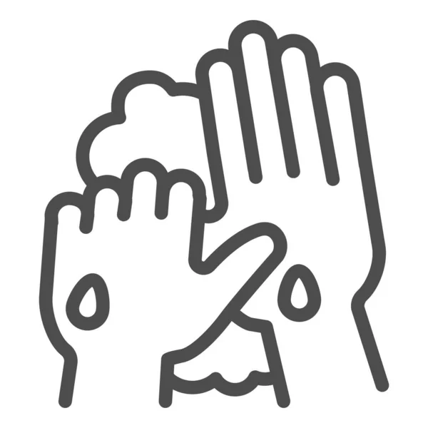 Persona lavándose las manos con jabón y agua icono de la línea. Higiene de los dedos limpia adecuada covid-19 pictograma estilo contorno sobre fondo blanco. Prevenir el signo de virus para móviles y web. Gráficos vectoriales . — Vector de stock