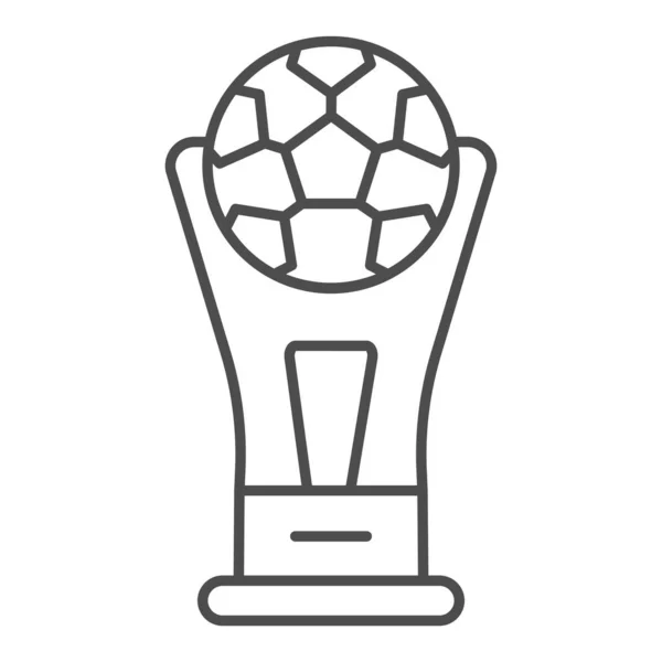 Voittaja cup ohut viiva kuvake. Championship jalkapallo tai jalkapallo pokaali, pallo päälle symboli, ääriviivat tyyli kuvamerkki valkoisella taustalla. Urheilu merkki mobiili konsepti ja web design. Vektorigrafiikka . — vektorikuva