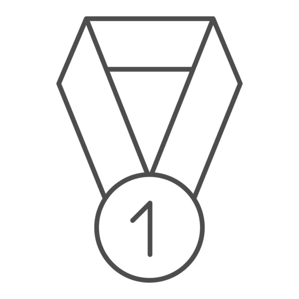 Πρώτη θέση μετάλλιο λεπτή γραμμή εικονίδιο. Βραβείο πρωταθλητή επιτευγμάτων, σύμβολο νικητή διαγωνισμού, εικονογράφημα στυλ περίγραμμα σε λευκό φόντο. Sport sign για mobile concept ή web design. Διανυσματικά γραφικά. — Διανυσματικό Αρχείο