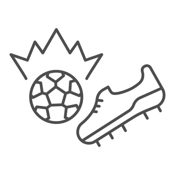 Sapato chutar a bola ícone linha fina. Começando o símbolo de bola de futebol, esboço pictograma estilo no fundo branco. Sinal de esporte para conceito móvel e web design. Gráficos vetoriais . — Vetor de Stock