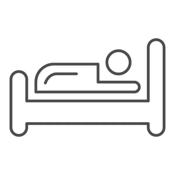 Ícone de linha fina cama. Lugar para dormir, símbolo de objeto de mobiliário, esboço pictograma estilo no fundo branco. Hotel sinal de negócios para o conceito móvel e web design. Gráficos vetoriais . —  Vetores de Stock