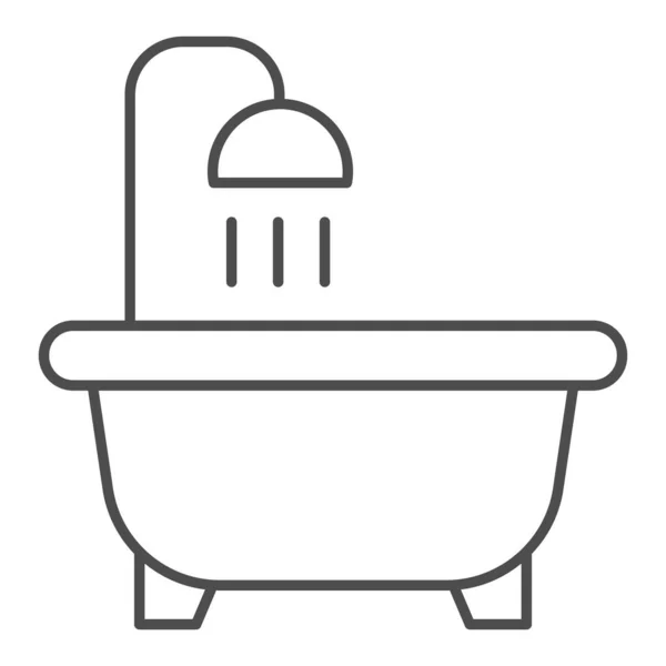 Icono de línea delgada baño. Bañera con ducha, símbolo de baño masculino y femenino, pictograma de estilo perfilado sobre fondo blanco. Signo de negocio hotelero para concepto móvil y diseño web. Gráficos vectoriales . — Vector de stock