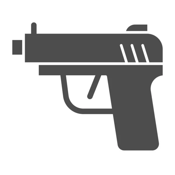 피스톨 고체 아이콘이야. 총기 또는 권총, 갱스터 총기 상징, 글 리프 스타일의 피토 그램 흰색 배경. 군사용 또는 모바일 컨셉 과 웹 디자인을 위한 와플 사인. 벡터 그래픽. — 스톡 벡터
