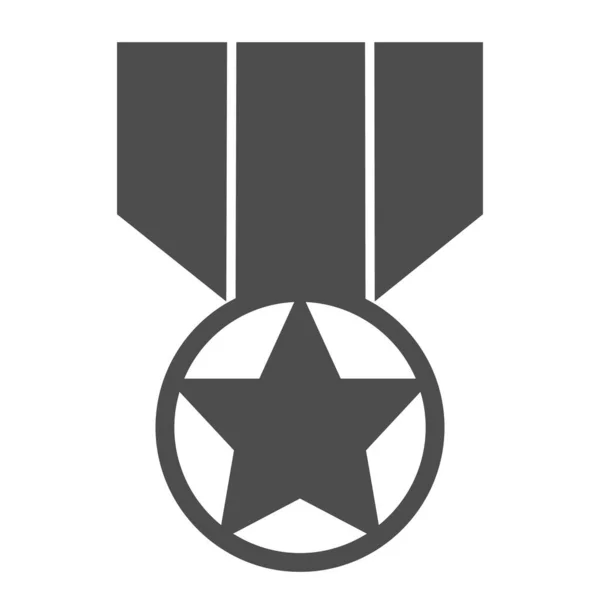 Icono sólido de medalla. Recompensa del ejército, símbolo de soldado estrella de honor, pictograma estilo glifo sobre fondo blanco. Signo militar para concepto móvil y diseño web. Gráficos vectoriales . — Archivo Imágenes Vectoriales