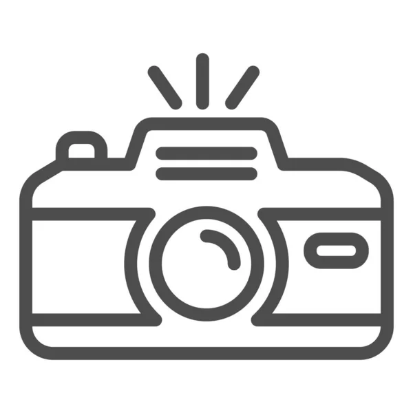 Camera line icon. Professional photocamera with flash. Festive Event and Show vector design concept, outline style pictogram on white background, use for web and app. Eps 10. — Stock Vector