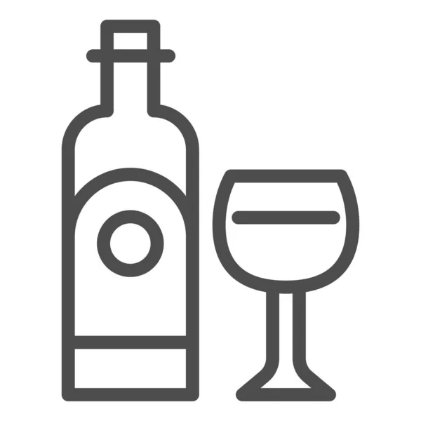 Icona linea bottiglia e bicchiere da vino. Pieno di alcol bere bicchiere e champagne. Concetto di progettazione vettoriale di celebrazione delle vacanze, pittogramma di stile di contorno su sfondo bianco, uso per web e app. Eps 10 . — Vettoriale Stock