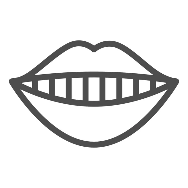 Lächelnde Mundwinkel-Ikone. Lippen und Zähne, Zahnlächeln mit weißem Zahnsymbol, Umrisspiktogramm auf weißem Hintergrund. Zahnmedizin Zeichen für mobiles Konzept und Web-Design. Vektorgrafik. — Stockvektor