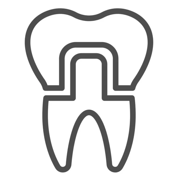 Значок линии зубной короны. Символ протеза или имплантата для лечения зубов, набросок пиктограммы стиля на белом фоне. Стоматологический знак для мобильной концепции и веб-дизайна. Векторная графика . — стоковый вектор