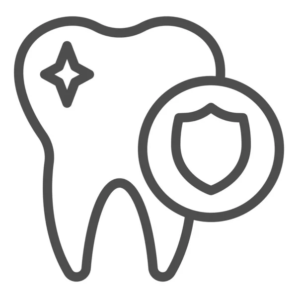 Ícone da linha de proteção dentária. Dente e escudo saudáveis, símbolo de higiene oral, esboço pictograma estilo no fundo branco. Sinal de Odontologia para conceito móvel e web design. Gráficos vetoriais . —  Vetores de Stock