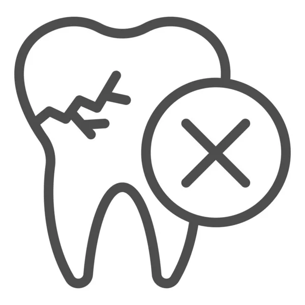Tooth with crack line icon. Impacted caries problem, needed to remove symbol, outline style pictogram on white background. Dentistry sign for mobile concept or web design. Vector graphics. — Stock Vector