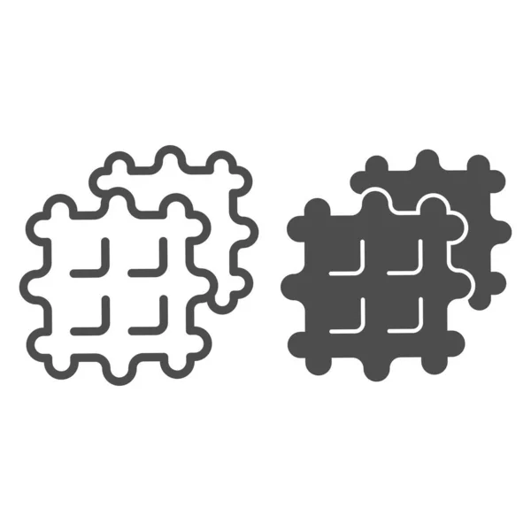 Waffle çizgisi ve katı bir ikon. İki kızarmış Belçika waffle tatlı sembolü, beyaz arka planda ana hatlı resim. Mobil konsept ve web tasarımı için fırın tabelası. Vektör grafikleri. — Stok Vektör
