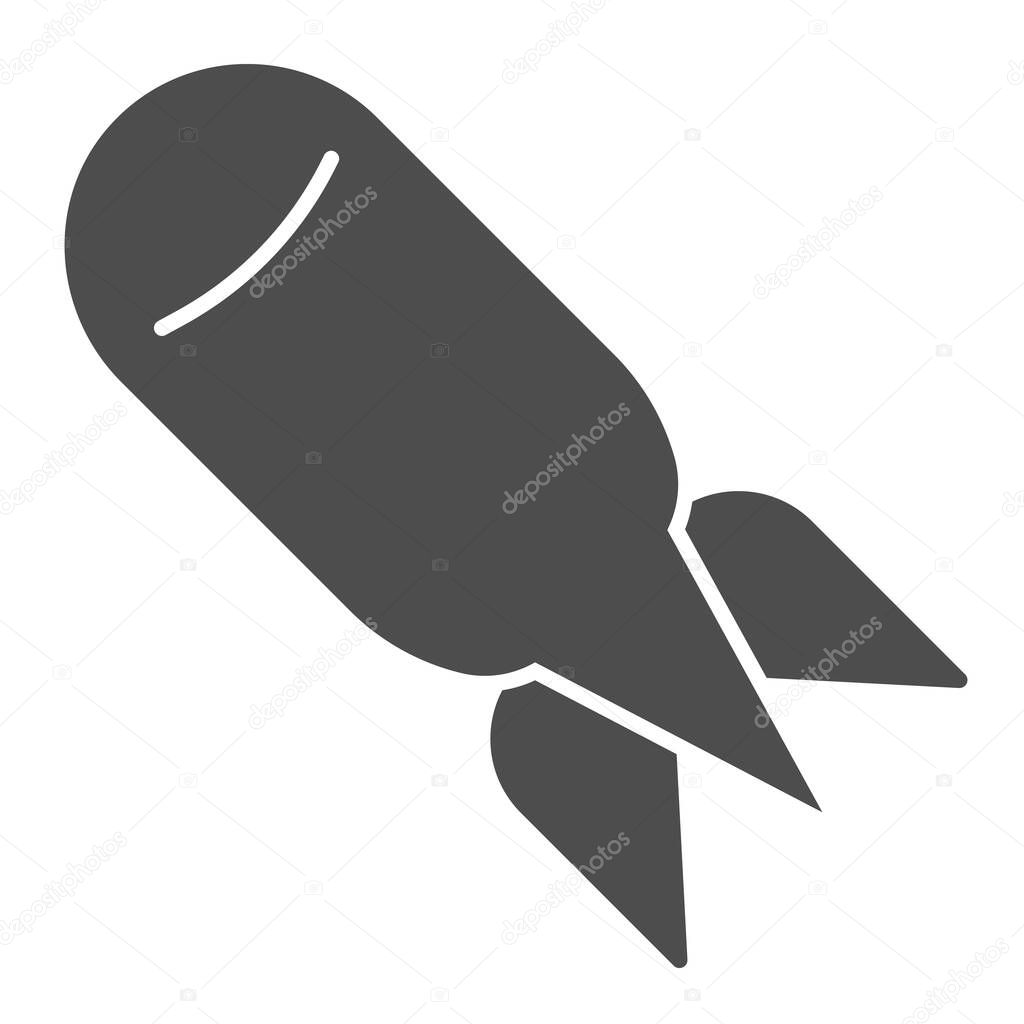Nuclear bomb solid icon. Atomic ammunition, air rocket symbol, glyph style pictogram on white background. Military or warfare sign for mobile concept and web design. Vector graphics.
