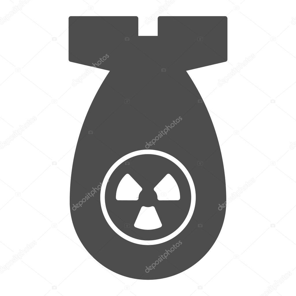Atomic bomb solid icon. Nuclear ammunition, air rocket symbol, glyph style pictogram on white background. Warfare or military sign for mobile concept and web design. Vector graphics.