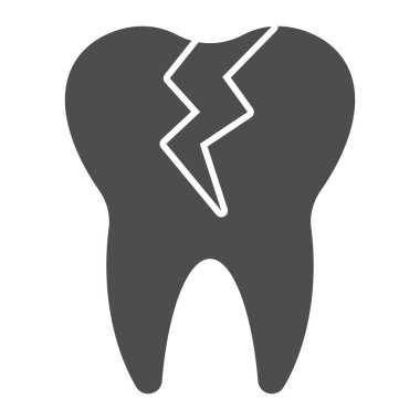Kırık dişli katı bir ikon. Enfeksiyonu etkiler, diş problemi sembolü, beyaz arka planda kabartma şekilli resim. Mobil konsept ya da web tasarımı için dişçilik imzası. Vektör grafikleri.