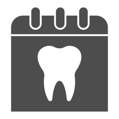 Takvim sayfasında sağlam bir ikon var. Teşhis slaytı, randevu günü sembolü, beyaz arkaplanda kabartma şekilli resim. Mobil konsept ve web tasarımı için dişçilik imzası. Vektör grafikleri.