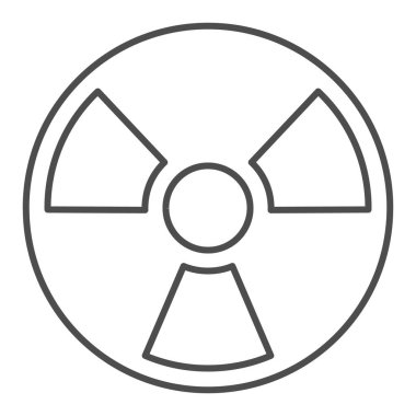 Radyasyon ince çizgi simgesi. Toksik ve nükleer enerji, tehlike tehlike sembolü, beyaz arka planda ana hatlı resim. Mobil konsept ve web tasarımı için askeri işaret. Vektör grafikleri.