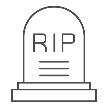 Asker mezar taşı ince çizgi ikonu. Grave RIP, mezarlıkta ölen kişi anıtı sembolü, beyaz arka planda ana hatlı resim. Mobil konsept ve web tasarımı için askeri işaret. Vektör grafikleri.