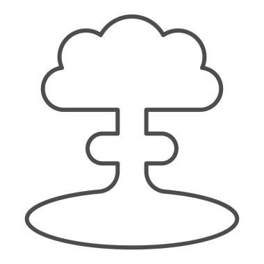 Nükleer patlama ince çizgi ikonu. Atomik bomba patlaması, mantar şekilli zehirli bulut sembolü, beyaz arka planda ana hatlı resim. Mobil konsept ya da web tasarımı için savaş işareti. Vektör grafikleri.