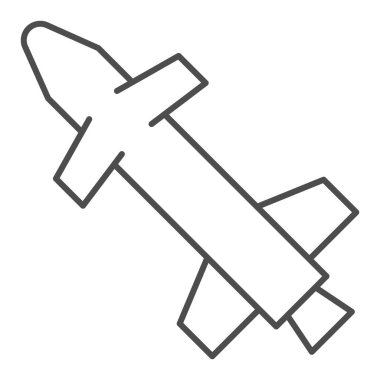 Tomahawk hava roketi ince çizgi simgesi. Cruise füze sembolü, beyaz arka planda ana hatlı resim. Mobil konsept ve web tasarımı için savaş ya da askeri işaret. Vektör grafikleri.