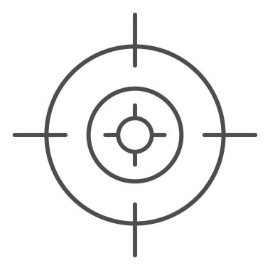 Hedef ince çizgi simgesi. Hedef hedef al, hedef işareti, beyaz arkaplanda ana hatlı resim çizimi. Mobil konsept ve web tasarımı için askeri ya da savaş işareti. Vektör grafikleri.