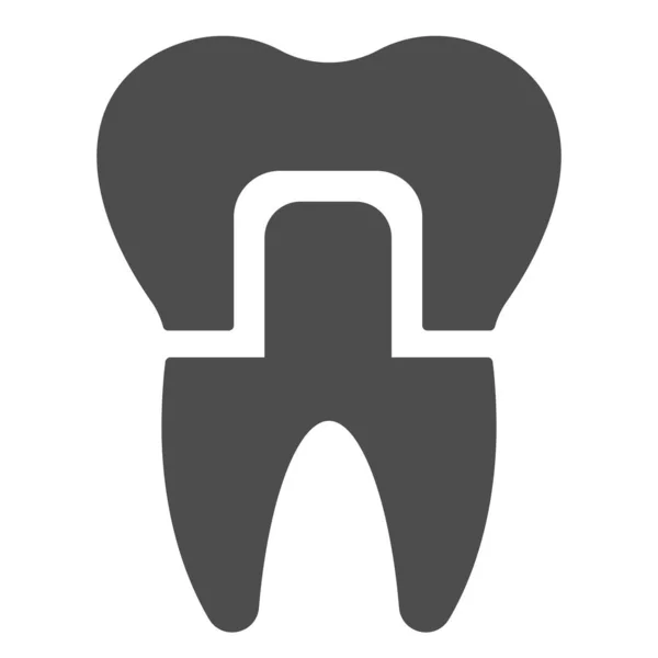 Твердая икона зубной короны. Символ протезирования или имплантации зубов, пиктограмма в стиле глифа на белом фоне. Стоматологический знак для мобильной концепции и веб-дизайна. Векторная графика . — стоковый вектор