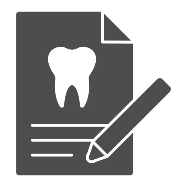 Tandvården rapporterar solid ikon. Tand inspektion analys och penna symbol, glyf stil piktogram på vit bakgrund. Tandvård tecken för mobila koncept och webbdesign. Vektorgrafik. — Stock vektor