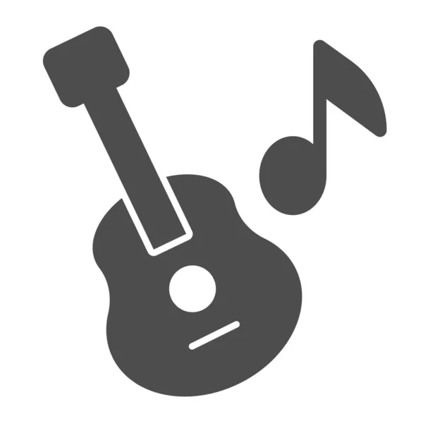 Icono sólido de guitarra. Instrumento musical acústico con nota. Concepto de diseño de vectores de entretenimiento de cumpleaños y aniversario, pictograma de estilo glifo sobre fondo blanco, uso para web y aplicación. Eps 10 . — Archivo Imágenes Vectoriales